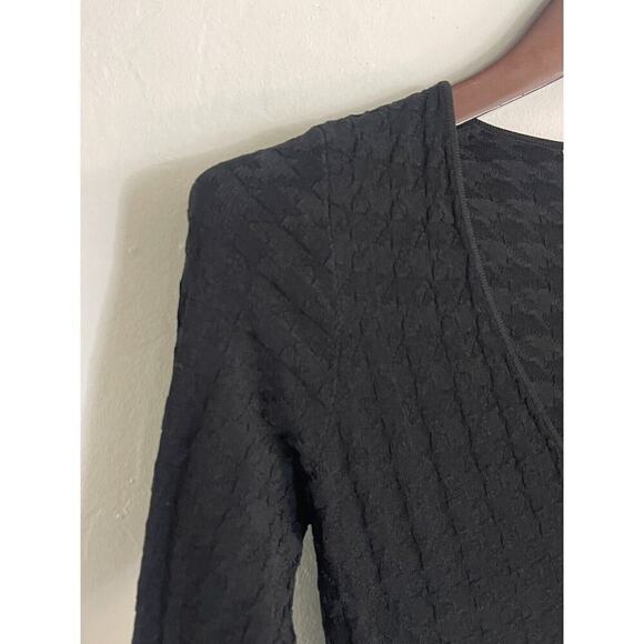 Good American Dress 2 sz M Black Midi Deep V Neck Plung Houndstooth Stretch - Picture 5 of 9